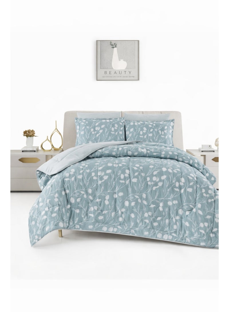 ماركه  طقم مفرش سرير نفر ونص 4 قطع وجهين (مشجر / سادة) – لحاف منفوخ مايكروفايبر 170×230 سم مع شرشف مطاطي، خامة فاخرة وتصميم أنيق يمنح غرفتك لمسة فخامة وراحة - Image 5